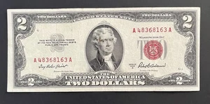 1953a Two $2 Dollar Bill Red Seal United States Note Currency - OLD MONEY - Picture 1 of 2