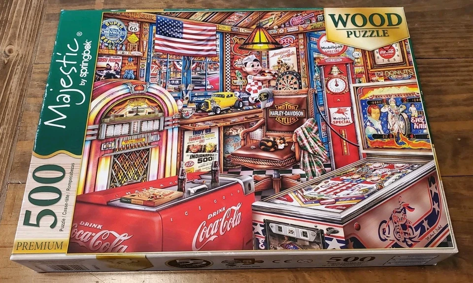 Majestic by Springbok Man Cave 500 Piece Wood Wooden Jigsaw Puzzle Harley Coke - Image 1 of 4
