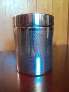 Rare Waterworks Stainless Canister, Cross Hatch Design: Luxury, 3.75"Wx5"H - Picture 1 of 14
