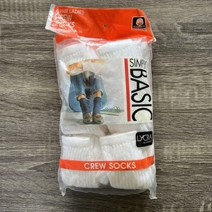 Vintage Simply Basic Ladies White Crew Socks NOS 6 Pair Fits Shoe Size 4-10 READ - Picture 1 of 7