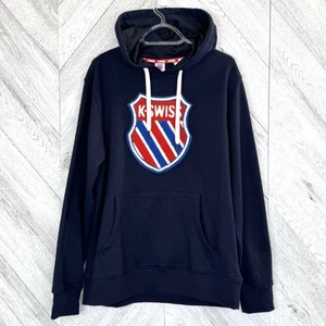 K Swiss Hoodie Mens Size Medium Pullover Sweatshirt Navy Blue Crest Logo - Picture 1 of 4