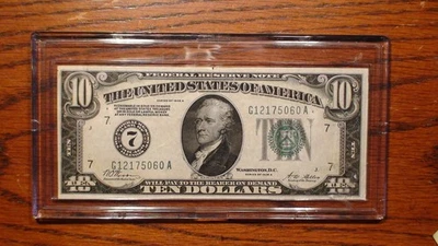 1928 TEN  DOLLAR GOLD CLAUSE NOTE VERY FINE CHICAGO DISTRICT $10.00 BILL! - Image 1 of 4