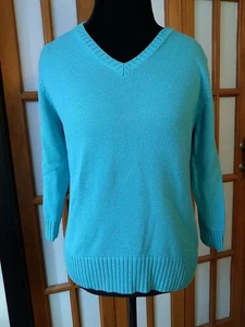 Suéter Vintage Jeanne Pierre Algodón Turquesa Cuello en V Manga 3/4 Para Mujer Talla L - Imagen 1 de 3