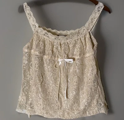 Camiseta regata vintage Y2K Babydoll cami tamanho grande renda Milkmaid forrada de fada coquete boa - Imagem 1 de 4