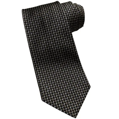 Paul Fredrick Jacquard Silk Neck Tie Black Gold Gray made USA Office Check Foto 1 de 4