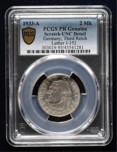 PCGS PR Detail 1933 Germany 2 Reichsmark Silver Coin Martin Luther in case - Picture 1 of 3