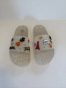 Karl Lagerfeld Paris Thea Clear Translucent Pool Slides - Women's Size 8 - Picture 1 of 9
