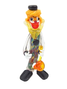 Statuina pagliaccio da circo in vetro soffiato stile Murano 2I con lecca-lecca e cappello vintage MCM - Foto 1 di 7