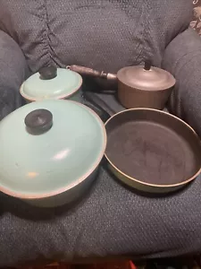 Lot of 4 Club Teal Blue Grey Pots and Frying Pan 3 Lids - Picture 1 of 14