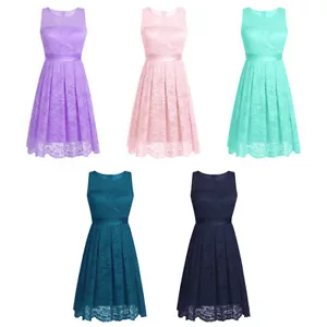 Damen Spitze Rockabilly Kleid Festlich Partykleid Ärmellos Brautjungfern Kleider - Bild 1 von 22