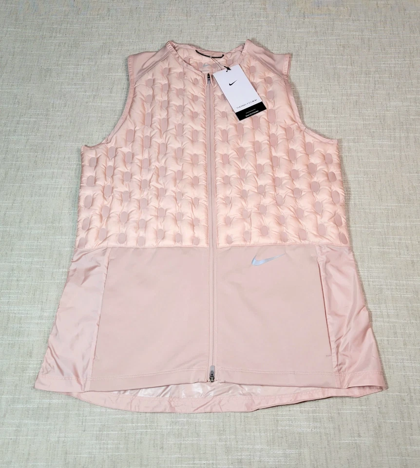 NIKE Mujeres Therma FIT ADV Chaleco para Correr Relleno Cremallera Completa Rosa Plata Pequeño Foto 1 de 4