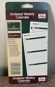 Mead Cambridge Undated WEEKLY Calendar Planner 6.75” x 3.75" Refill Sheets 47054 - Picture 1 of 2