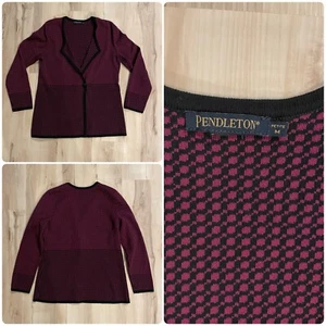 Pendleton Strick Blazer Cardigan Damen Gr. Medium Petite Cotton Schwarz Burgund - Bild 1 von 8