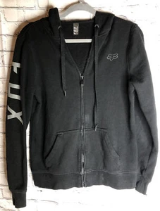 Fox Racing M Hoodie Black Full Zip Hooded Sweatshirt Motocross Logo Sleeve FLAW - Picture 1 of 5