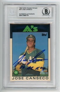 Jose Canseco Signed 1986 Topps Traded Tiffany Rookie Rc Card w/86 AL ROY Beckett - Picture 1 of 2