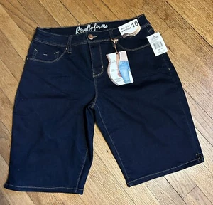 Royalty For Me Women's Denim Bermuda Mid Rise Shorts Dark Tummy Control Size 10 - Picture 1 of 4