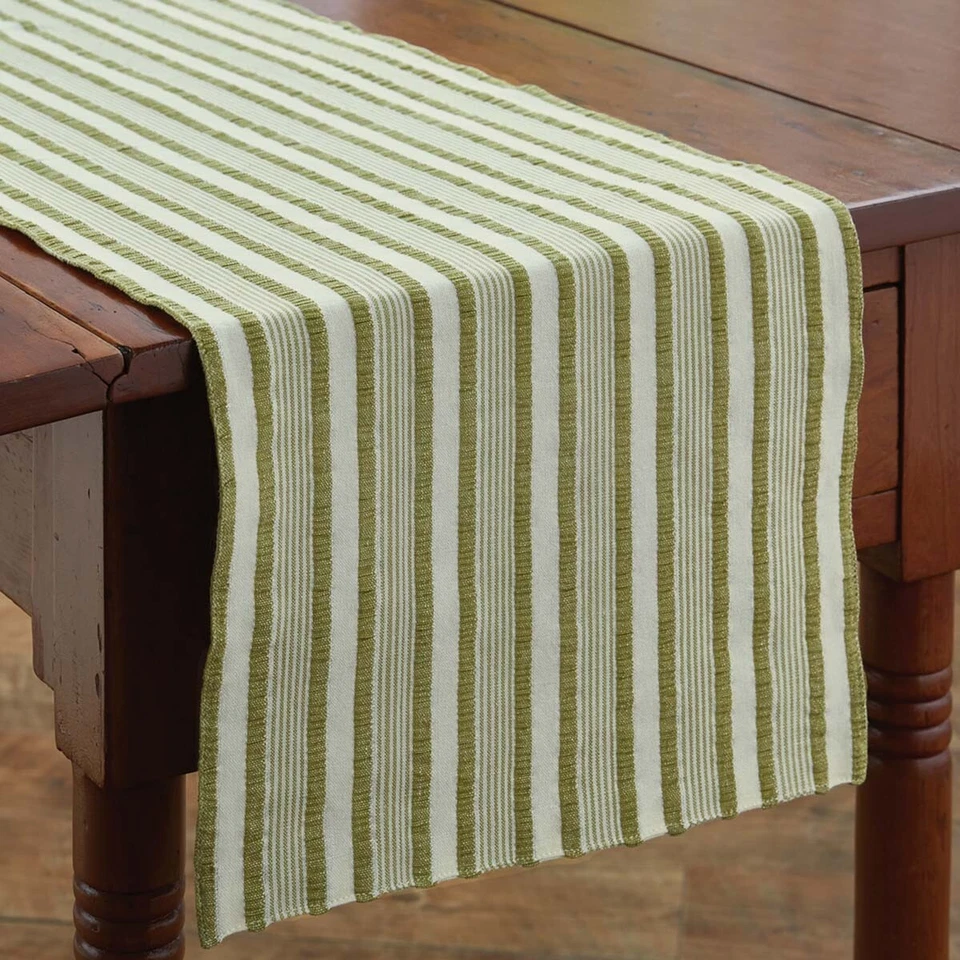 BOXWOOD TABLE RUNNER - 36"L Olive Green and Cream Stripe Park Designs - Image 1 of 1