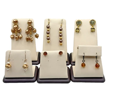 Lot of 6 Unique Earrings – Gold Plated, Beaded Dangles & Studs, Mixed Styles - Image 1 of 4