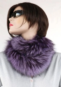 Pelz Schal Silberfuchs Boa Loop Fell Kragen Mantel Besatz Hals Schmuck Mode Lila - Picture 1 of 6