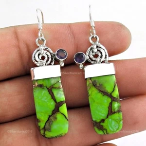 Verde Cobre Turquesa Sólido 925 Plata Mujeres Regalo Largo Colgante Elegante - Imagen 1 de 5
