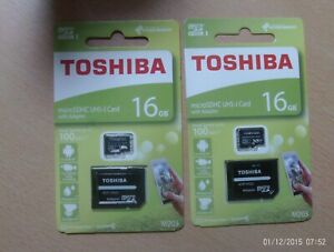 2 x Toshiba 16GB Micro SDHC UHS  Card With Adapter Class 10 Up to 100MB/s Read 