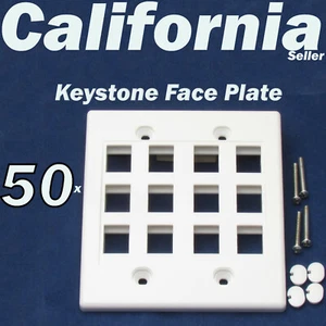50 Faceplate 12 Port Keystone Jack RJ45 CAT5 CAT5e CAT6 Network Wall Plate White - Picture 1 of 7