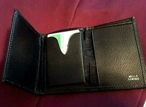 Dreifach faltbare schwarze Herren-Geldbörse aus Mello-Rindsleder - 3 Kartenfächer & Geldscheinfach ~ Farbe schwarz - Bild 1 von 3