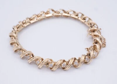 14KT Yellow Gold 1.50cttw Natural Diamond Tennis Bracelet Tunnel of Love 23.7g - Image 1 of 4