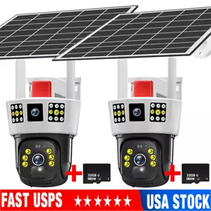 2PCS 3 Lens WiFi Solar Camera Wireless Outdoor CCTV PTZ Home Security System Cam - Picture 1 of 18