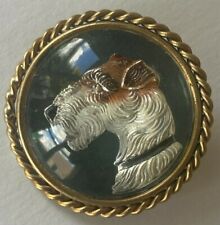 Large Vintage Picture Under Glass Airedale or Terrier Dog Button 1 & 7/16"
