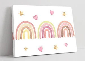 PASTELLROSA REGENBOGEN AQUARELL - TIEF GERAHMTES LEINWANDBILD WANDBILD BILD DRUCK - Bild 1 von 2