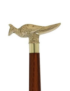Vintage Wooden Cane Walking Stick Brass Peacock Handle Head Christmas Gifts - Picture 1 of 5