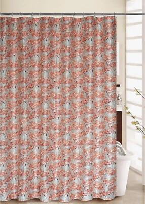 Waverly, 70"x72" Beach Social Flamingo Pattern Shower Curtain + 12 Rings Set - Image 1 of 3