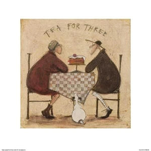 Tea for Three (Checkered Tablecloth) PRINT Sam Toft image size 11 1/2" x 11 1/2" - Picture 1 of 1