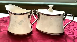 LENOX NICOLE CREAMER & SUGAR BOWL WITH LID PLATINUM TRIM VINTAGE - Picture 1 of 7