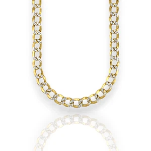Curb Cuban Two Tone Pave Link Chain Necklace - 10K Yellow Pave Gold - Hollow - Picture 1 of 10
