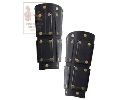 Halloween Medieval Viking Bohemond Black leather armguard vambraces larp costume - Image 1 of 2