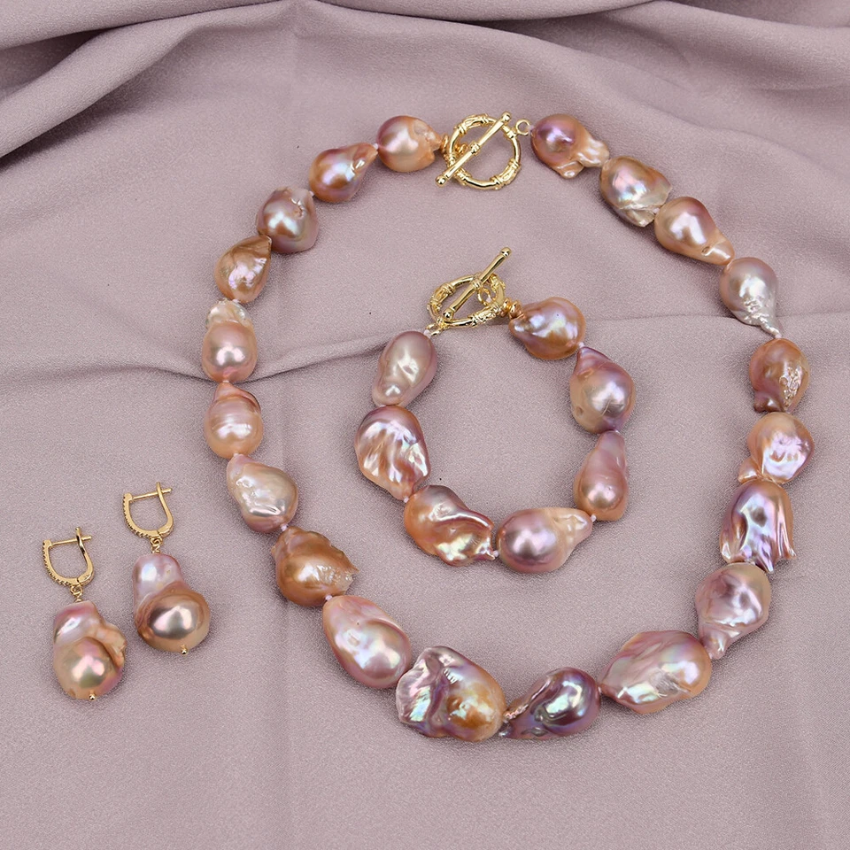 Freshwater Cultured Purple Baroque Keshi Pearl Necklace Bracelet Earrings Sets - Image 1 of 1