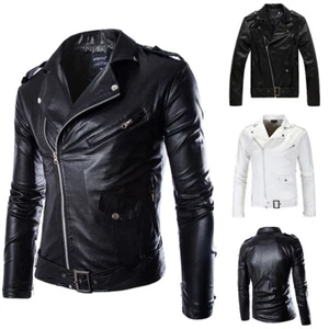 Mens British Style Leather Jacket Slim Biker Motorcycle Jacket Outwear - Picture 1 of 13