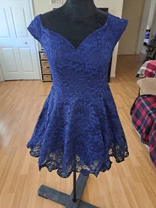 Large Windsor Blue Sweatheart Neck Lace Semi Formal Mini Dress Prom Wedding Part - Picture 1 of 5