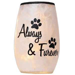 Stony Creek Always & Furever Lighted Vase Glass Paw Print Pet Memorial NEW - Picture 1 of 7