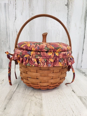 Longaberger Pumpkin Basket Combo Liner Protector Lid 1996 Halloween Fall Cover