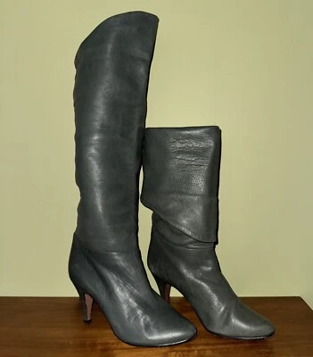 Botas de tacón holgado de cuero gris vintage talla 6,5 años 70 80 Foto 1 de 4