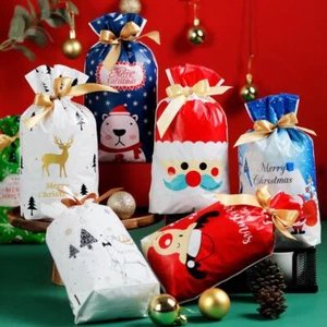 20 Christmas Gift Bags Drawstring Wrap Present Party Treat Bags Storage - Picture 1 of 22