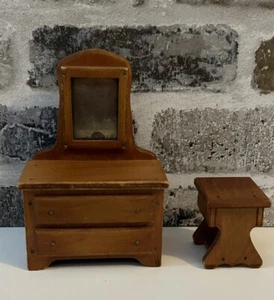 Vintage Handarbeit Holz Puppenhaus Möbel Kommode & Nachttisch 50er Jahre - Bild 1 von 13