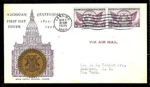 775 3c Stamp (1935) MICHIGAN STATEHOOD FDC FROM ESPENSHADE - PLANTY 775 - 14 - Picture 1 of 1