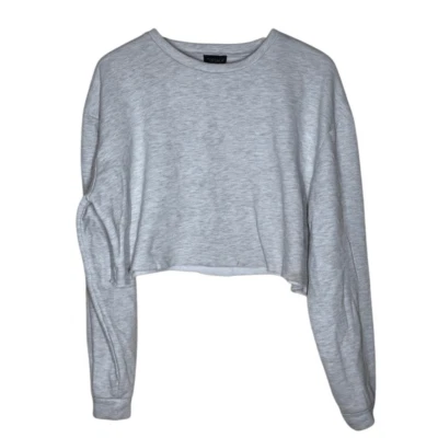 Пуловер TOPSHOP темно-серый с длинным рукавом толстовка размер 12 вырез лодочкой укороченный - Изображение 1 из 4