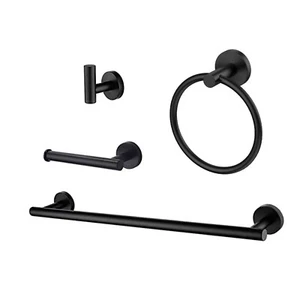 Matte Black Bathroom 4 pcs Accessories Set, 18-Inch Towel Bar Set Wall Mounted - Picture 1 of 9
