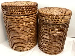 Rattan Korbdeckel mit Geflechtbezug rund braun - Bild 1 von 6
