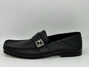 FENDI Mens FF Buckle Logo Leather Slip On Flat Loafers Dress Shoes Black $995 - Picture 1 of 18